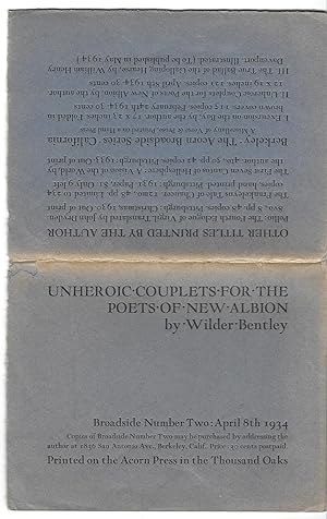 Seller image for Unheroic Couplets for the Poets of New Albion. Broadside No.Two, Acorn Press for sale by Black Swan Books