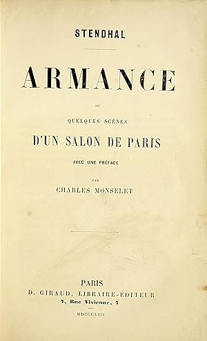 Armance ou quelques scènes d'un salon de Paris avec une préface par Charles Monselet.
