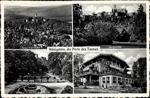 Bild des Verkufers fr Ansichtskarte / Postkarte Knigstein im Taunus Hessen, Gesamtansicht, Burgruine, Blick von der Kurhausterrasse, Kurhaus zum Verkauf von akpool GmbH