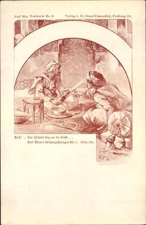 Künstler Ansichtskarte / Postkarte Karl May's Reiseerzählungen Band I. Seite 525, Der Stöpsel flo...