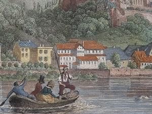 Heidelberg von der Nordseite aus gesehen. Kolor. Stahlstich von W. Willmann bei Lange. Darmstedt,...
