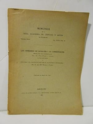 Imagen del vendedor de Memorias de la Real Academia de Ciencias y Artes de Barcelona. Vol.XVIII, Nm.18. Los herbarios de Catalua y su conservacin. a la venta por Llibreria Antiquria Casals