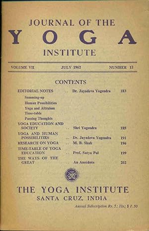 Journal of the Yoga Institute Volume VII Number 12