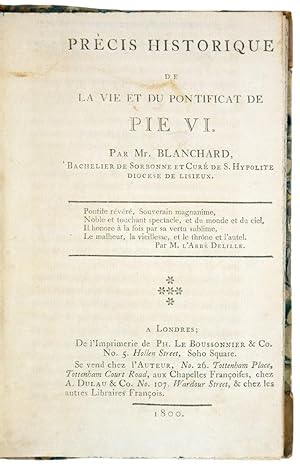 Précis historique de la vie et du pontificat de Pie VI.