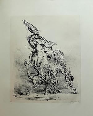 Bild des Verkufers fr Aufs andere Pferd. Original-Lithographie mit zartem Fond auf Btten. zum Verkauf von Antiquariat Reinhold Pabel