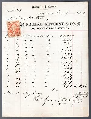 1868 Billhead from Greene, Anthony and Company Providence Rhode Island ephemera