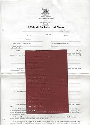 Affidavit for Full-sized Claim [plus 2 Mining Claim Markers]