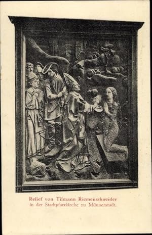 Bild des Verkufers fr Ansichtskarte / Postkarte Mnnerstadt in Unterfranken Bayern, Relief in der Stadtpfarrkirche von Tillmann Riemenschneider zum Verkauf von akpool GmbH