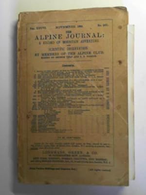 Seller image for The Alpine Journal, vol.XXXVII, no. 231, November 1925 for sale by Cotswold Internet Books