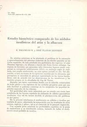 Seller image for ESTUDIO BIOMETRICO COMPARADO DE LOS NODULOS INSULINICOS DEL ATUN Y LA ALBACORA (28 PAGINAS ORIGINALES DEL AO 1958, ESTUDIO COMPLETO TEXTO INTEGRO) for sale by Libreria 7 Soles
