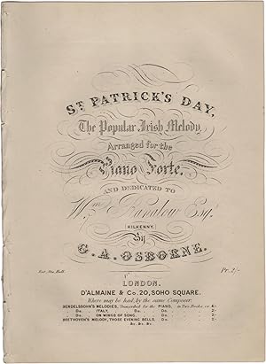 St. Patrick's day. The Popular Irish Melody, arranged for the Piano Forte and dedicated to W.m Ra...