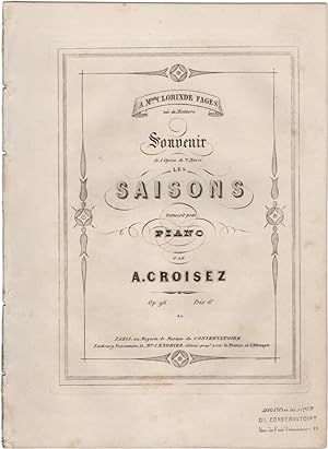 Souvenir de l'opéra de V. Massé. Les Saisons transcrit pour Piano. Op. 96