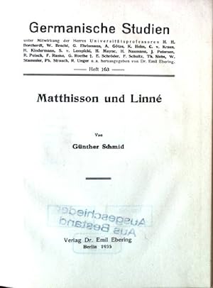 Bild des Verkufers fr Matthisson und Linne Germanische Studien, Heft 163 zum Verkauf von books4less (Versandantiquariat Petra Gros GmbH & Co. KG)