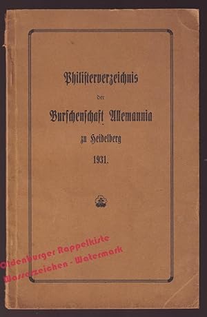 Philisterverzeichnis der Burschenschaft Allemannia zu Heidelberg 1931