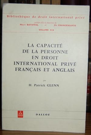 Imagen del vendedor de LA CAPACITE DE LA PERSONNE EN DROIT INTERNATIONAL PRIVE FRANAIS ET ANGLAIS. Preface de J. M. Bischoff a la venta por Fbula Libros (Librera Jimnez-Bravo)