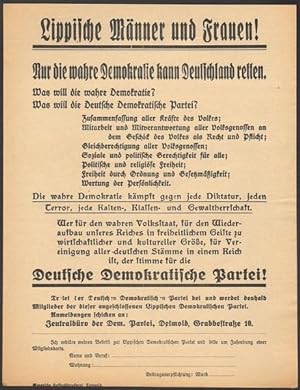 Bild des Verkufers fr Lippische Mnner und Frauen! Nur die wahre Demokratie kann Deutschland retten. zum Verkauf von Antiquariat A. Suelzen