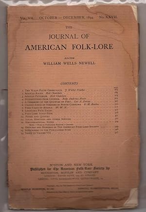Imagen del vendedor de The Journal of American Folklore Volume VII, No. XXVII October - December 1894 a la venta por Recycled Books & Music