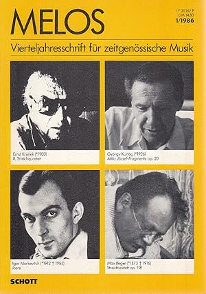 Bild des Verkufers fr Melos 1/1986. Vierteljahresschrift fr zeitgenssische Musik. zum Verkauf von Fundus-Online GbR Borkert Schwarz Zerfa