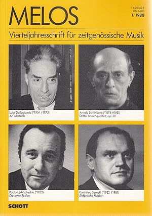 Bild des Verkufers fr Melos 1/1988. Vierteljahresschrift fr zeitgenssische Musik. zum Verkauf von Fundus-Online GbR Borkert Schwarz Zerfa