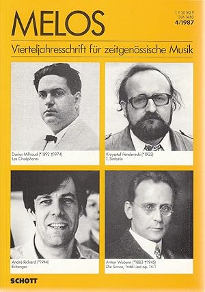 Bild des Verkufers fr Melos 4/1987. Vierteljahresschrift fr zeitgenssische Musik. zum Verkauf von Fundus-Online GbR Borkert Schwarz Zerfa