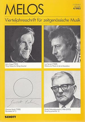Immagine del venditore per Melos 4/1985. Vierteljahresschrift fr zeitgenssische Musik. venduto da Fundus-Online GbR Borkert Schwarz Zerfa