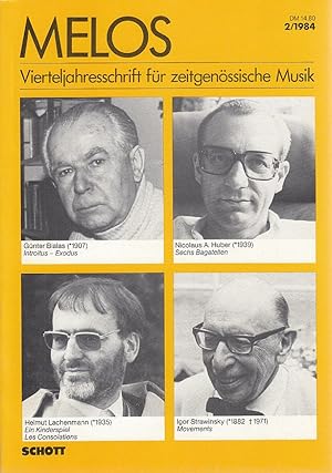 Immagine del venditore per Melos 2/1984. Vierteljahresschrift fr zeitgenssische Musik. venduto da Fundus-Online GbR Borkert Schwarz Zerfa