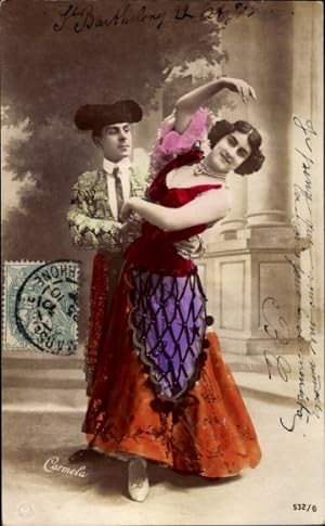 Bild des Verkufers fr Ansichtskarte / Postkarte Frau und Mann in andalusischer Tracht, Portrait, Flamenco Tanz, Carmela - Verlag: NPG 532/6 zum Verkauf von akpool GmbH