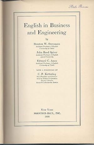 Imagen del vendedor de ENGLISH IN BUSINESS AND ENGINEERING (1936) a la venta por Invito alla Lettura