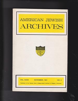 Image du vendeur pour American Jewish Archives Volume XXXIII Number 1. April, 1981 mis en vente par Meir Turner