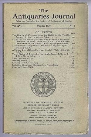 Seller image for The Antiquaries Journal, Being the Journal of The Society of Antiquaries of London, Volume XVII 1937, Number 4. October 1937 for sale by Bailgate Books Ltd