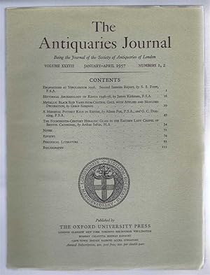 Imagen del vendedor de The Antiquaries Journal, Being the Journal of The Society of Antiquaries of London, Volume XXXVII, 1957, Numbers 1, 2. July - October 1957 a la venta por Bailgate Books Ltd