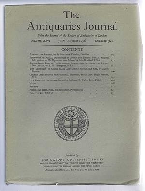 Imagen del vendedor de The Antiquaries Journal, Being the Journal of The Society of Antiquaries of London, Volume XXXVI, 1956, Numbers 3, 4. July - October 1956 a la venta por Bailgate Books Ltd