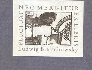 Exlibris Ludwig Bielschowsky, Original-Holzstich, Motto : "Fluctuat nec megitur"