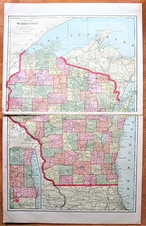 Seller image for Antique Map: Wisconsin on Two Sheets for sale by Ken Jackson