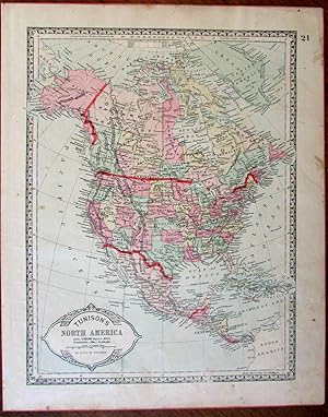 North America United States Canada 1892 antique map hand colored decorative