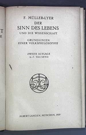 Seller image for Der Sinn des Lebens und die Wissenschaft: Grundlinien einer Volksphilosophie. Die Entwicklungsstufen der Menschheit: 1. band for sale by books4less (Versandantiquariat Petra Gros GmbH & Co. KG)