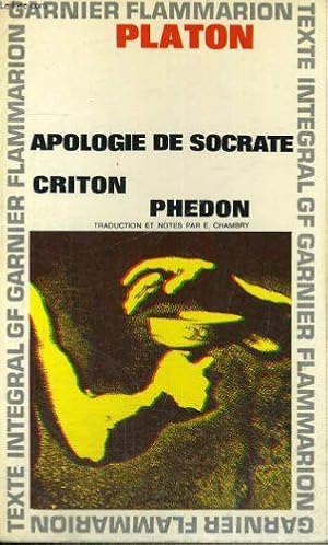 Bild des Verkufers fr Apologie de socrate, criton, phedon zum Verkauf von JLG_livres anciens et modernes