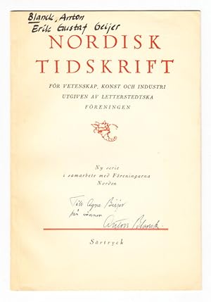 Imagen del vendedor de Erik Gustaf Geijer. Srtryck ur Nordisk tidskrift 1947. a la venta por Centralantikvariatet