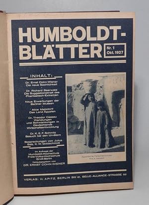 Seller image for Humboldt-Bltter. Monatsschrift fr Wissenschaft, Kunst und Technik. 3 Jahrgnge cplt. in einem Band. Enthlt: 1. Jahrgang, Nr. 1, Oktober 1927 bis Nr. 12, September 1928 cplt. in 12 Heften und 2. Jahrgang, Nr. 1, Oktober 1928 bis Nr. 12, September 1929 cplt. in zwlf Heften sowie 3. Jahrgang, Nr. 1, Oktober 1929 bis Nr. 12, September 1930 cplt. in zwlf Heften. for sale by Antiquariat Dr. Lorenz Kristen