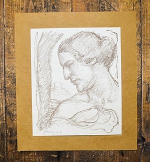 Original-Lithographie, signiert und datiert. Frau im Portrait nach links.