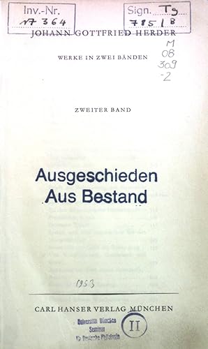 Imagen del vendedor de Johann Gottfried Herder: Werke in zwei Bndern, Zweiter Band. a la venta por books4less (Versandantiquariat Petra Gros GmbH & Co. KG)