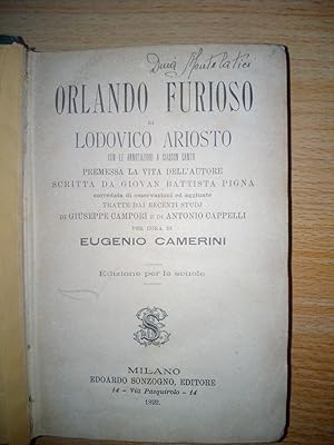 Immagine del venditore per Orlando furioso di Lodovico Ariosto. Con le annotazioni a ciascun canto premessa la vita dell'autore scritta da Giovan Battiista Pigna corredata di osservazioni ed aggiunte tratte dai recenti studj di Giuseppe Campori e di Antonio Cappelli per cura di Eugenio Camerini e con le notizie dell'autore per cura di Eugenio Camerini. venduto da Libri Antichi Arezzo -  F&C Edizioni