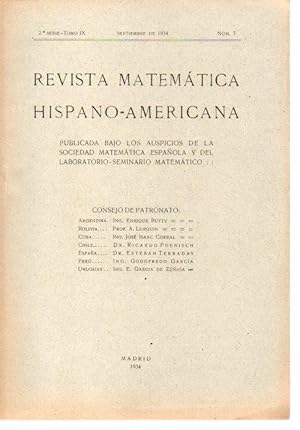REVISTA MATEMATICA HISPANO-AMERICANA. 2ª SERIE-TOMO IX. NUMERO 7.