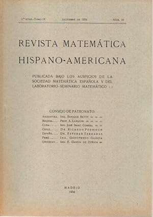 REVISTA MATEMATICA HISPANO-AMERICANA. 2ª SERIE-TOMO IX. NUMERO 10.
