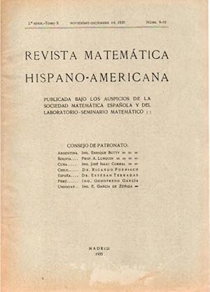 REVISTA MATEMATICA HISPANO-AMERICANA. 2ª SERIE-TOMO X. NUMEROS 9-10.