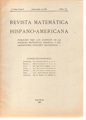 REVISTA MATEMATICA HISPANO-AMERICANA. 2ª SERIE-TOMO X. NUMEROS 3-4.