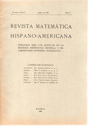 REVISTA MATEMATICA HISPANO-AMERICANA. 2ª SERIE-TOMO X. NUMERO 6.