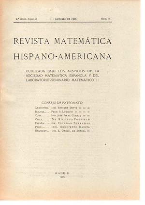 REVISTA MATEMATICA HISPANO-AMERICANA. 2ª SERIE-TOMO X. NUMERO 7.