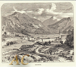 Bruneck Pustertal Südtirol Original Antik Stich 1880