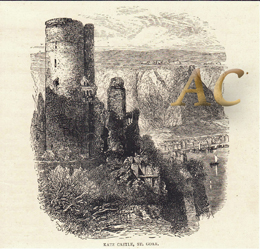 Burg Katz St. Goar Rhein Original Antik Stich 1880